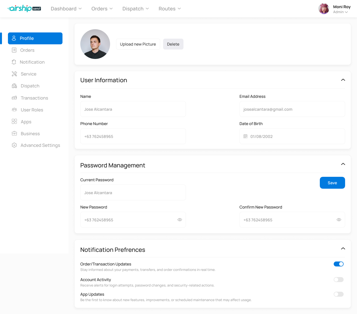 Profile settings
