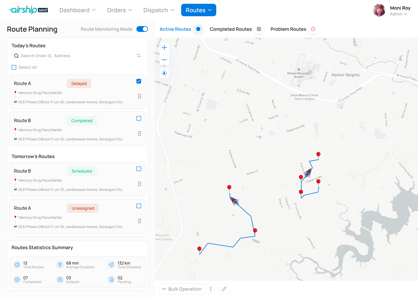 Live route monitoring