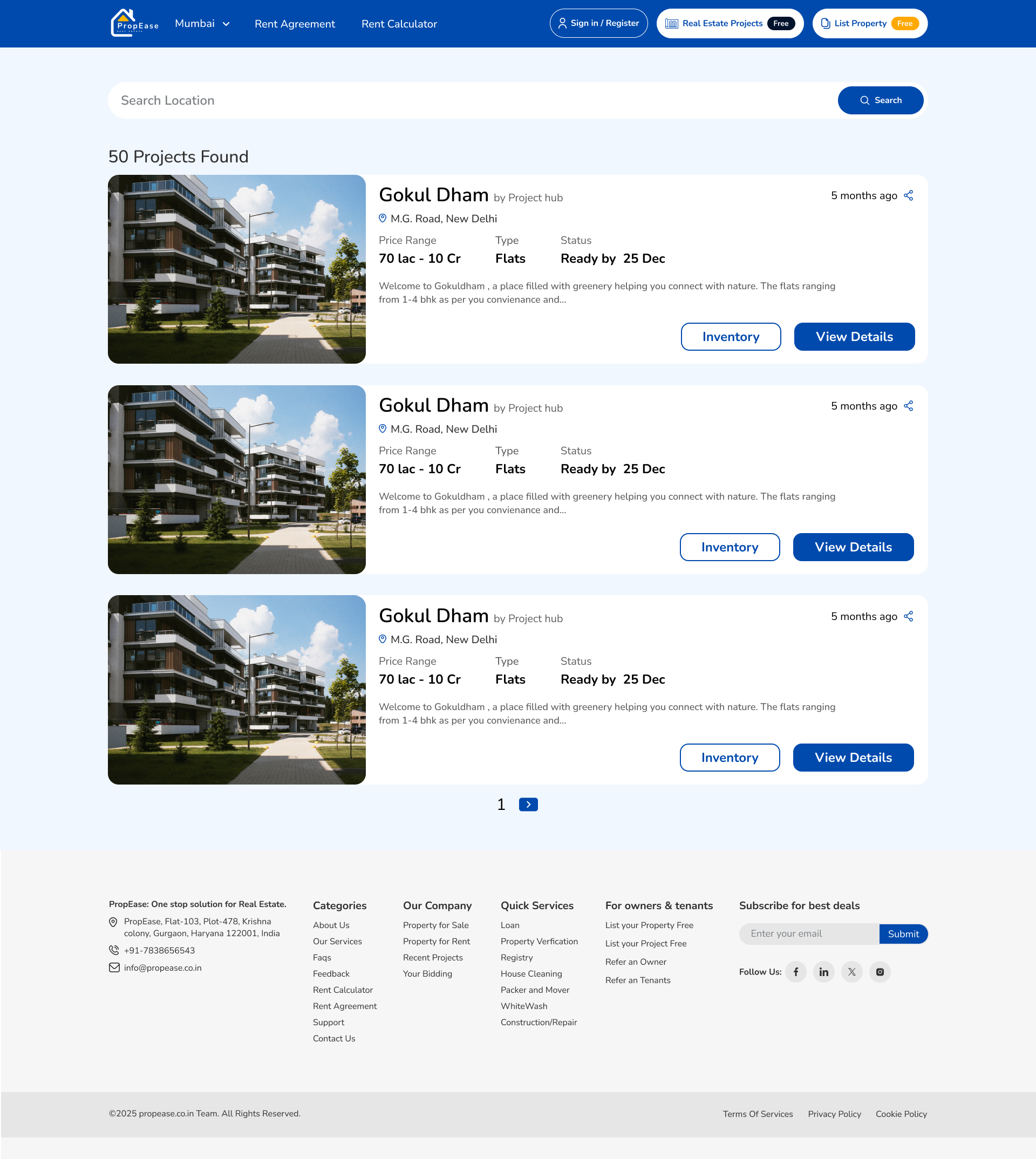 Projects listing preview