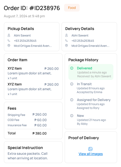 Food order detail