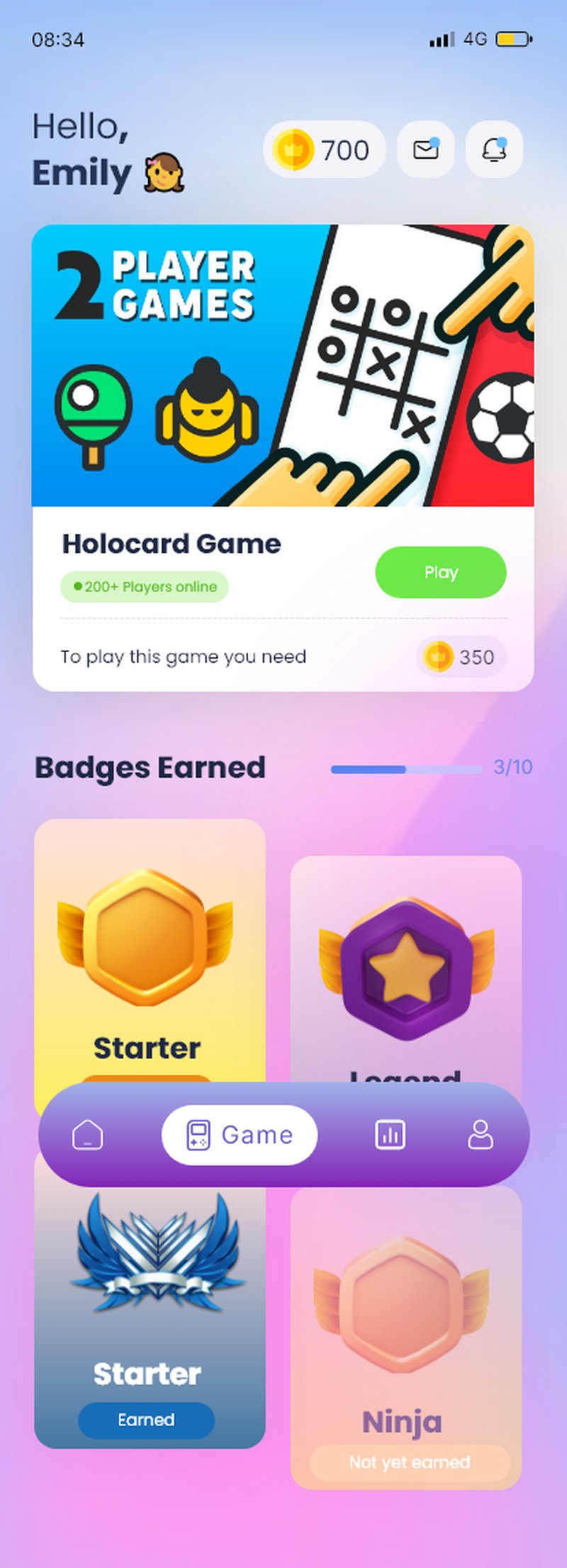 Game Hub with badges