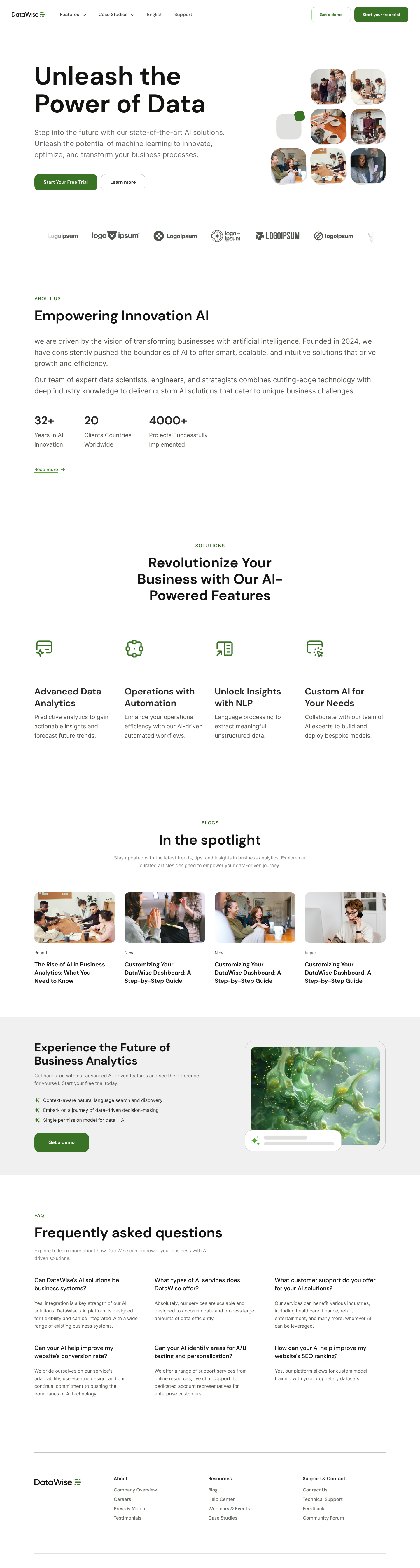 DataWise — Dual-Theme AI Analytics SaaS Landing
