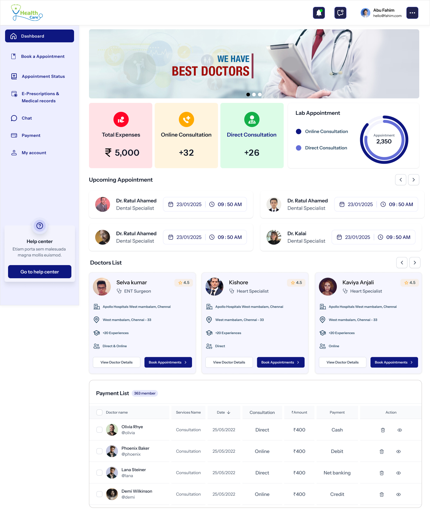 Patient Dashboard desktop