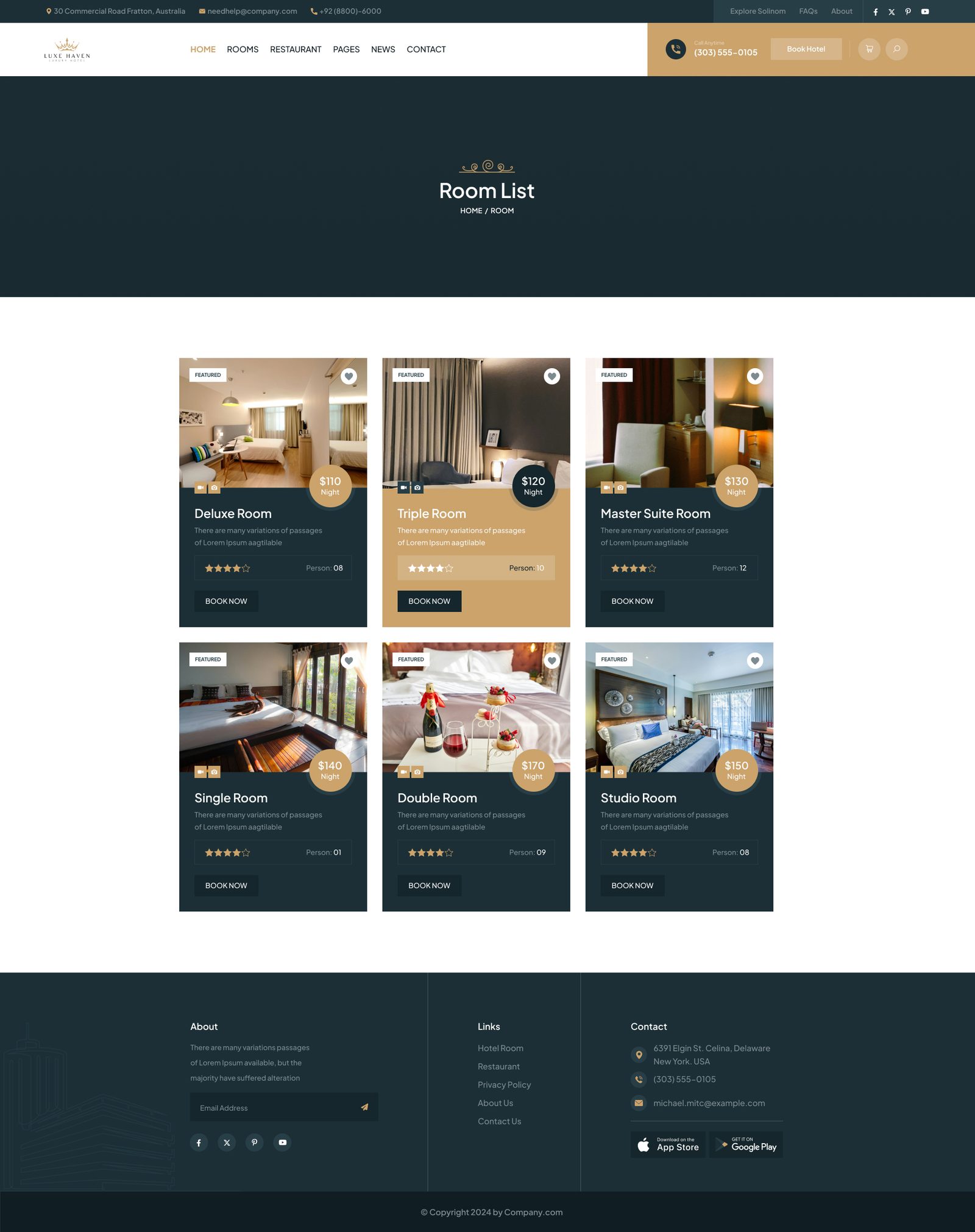 Luxe Haven room list