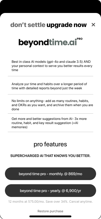 Pro upgrade screen
