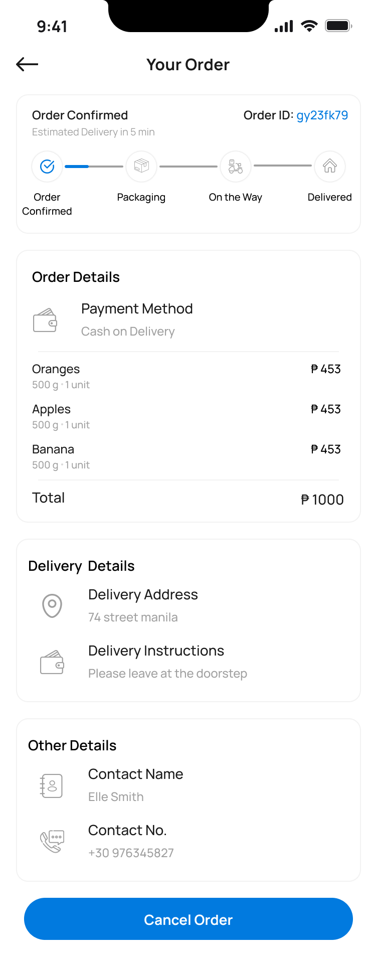 Order placed confirmation