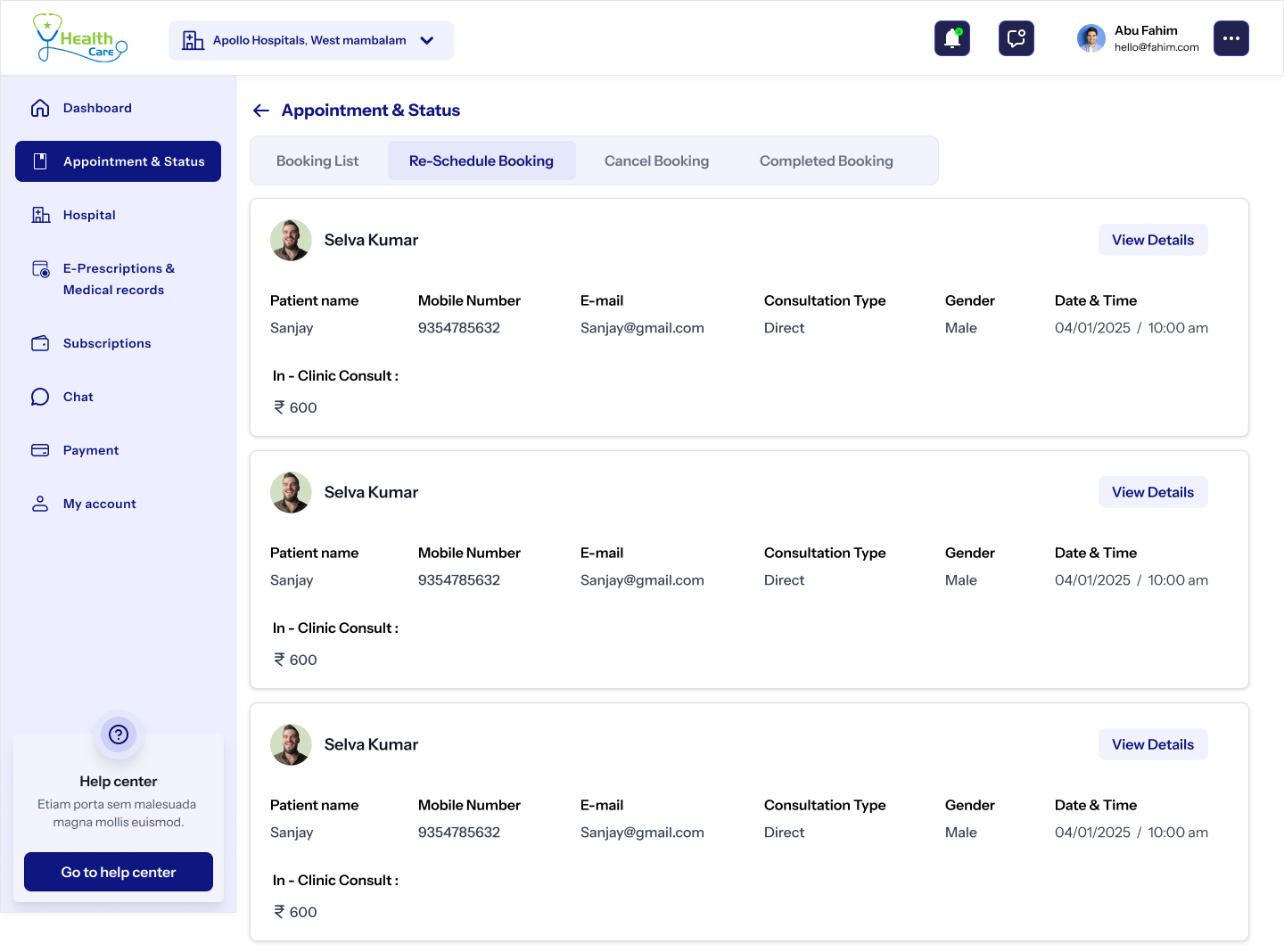 Appointment Status desktop