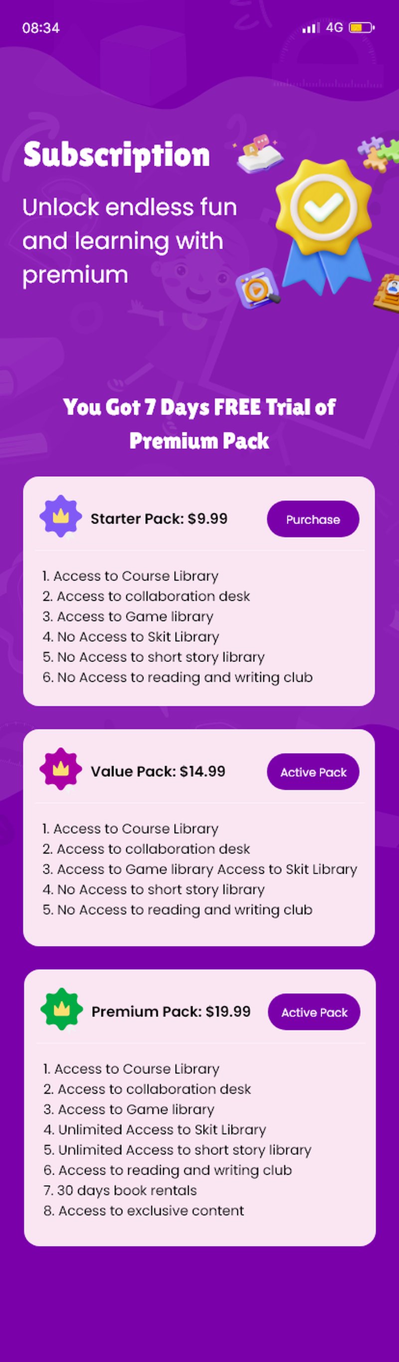 KidLearn subscription tiers